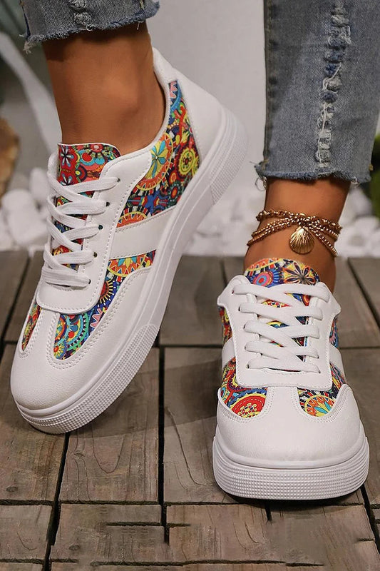 Halloween Skull Rose Colorful Floral Pattern Lace-Up Casual Shoes