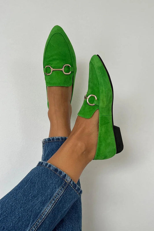 Elegante Metallic-Schnalle Spitz-Zehen Slip-On Ballerinas aus Kunstwildleder