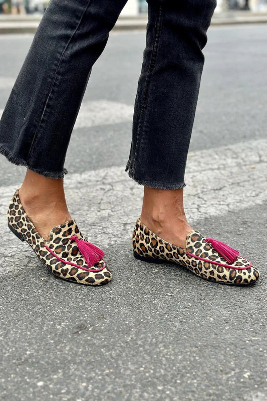 Elegante Leopardenmuster Farbblock Quasten Slip-On Loafer