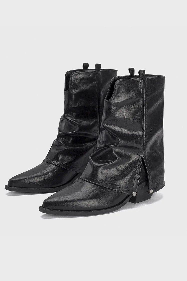 Einfarbige Stiefel mit mittlerer Schafthöhe, spitzem Zehenbereich, Ausschnitt und klobigem Absatz