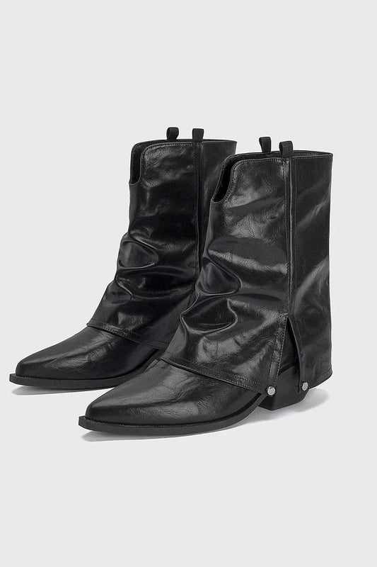 Einfarbige Stiefel mit mittlerer Schafthöhe, spitzem Zehenbereich, Ausschnitt und klobigem Absatz