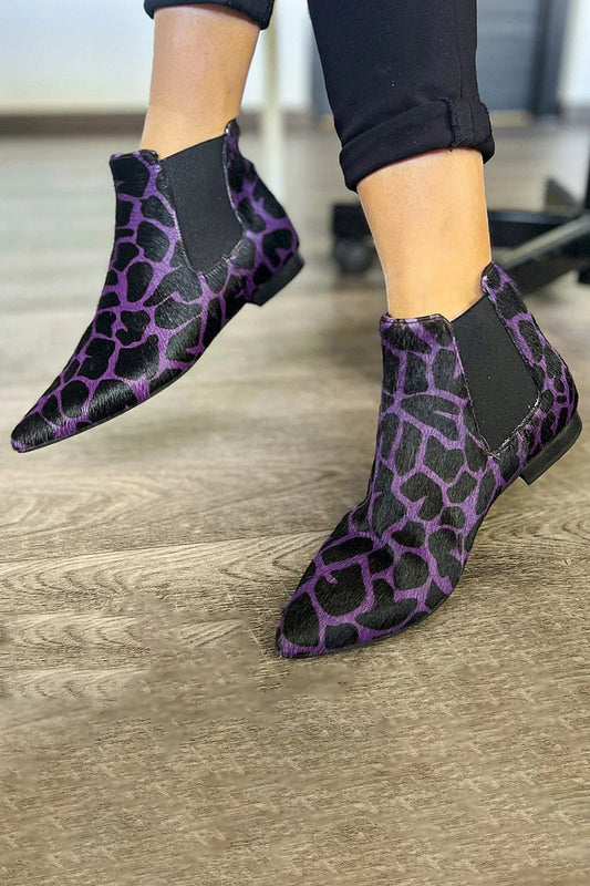Tiermuster, spitze Zehen, Patchwork-Lila Stiefeletten [Vorbestellung]