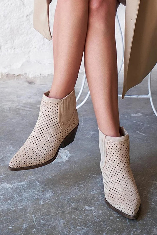Beige Stiefeletten mit durchbrochenem Patchwork und spitzem Zehenbereich [Vorbestellung]