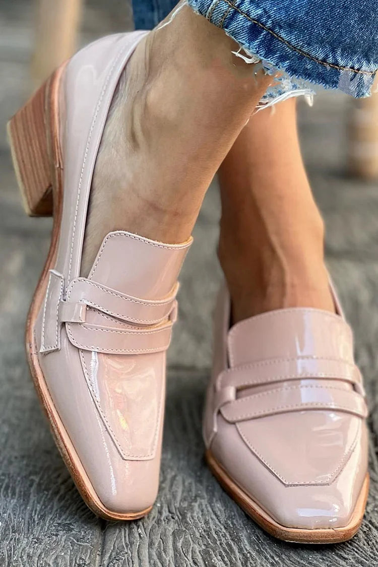 Rosa Lackleder Chunky Loafer mit quadratischer Spitze