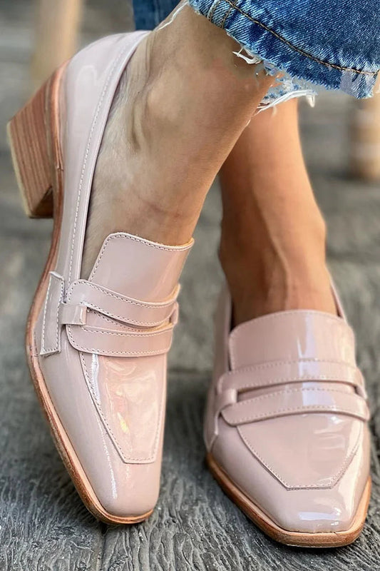 Rosa Lackleder Chunky Loafer mit quadratischer Spitze
