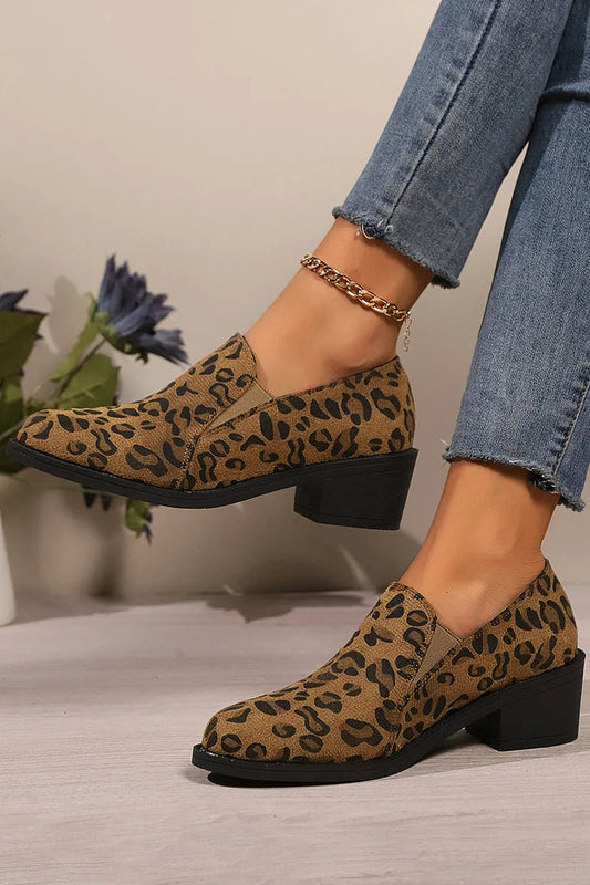 Bequeme Leopardenmuster-Slipper mit runder Zehenpartie und robustem Absatz