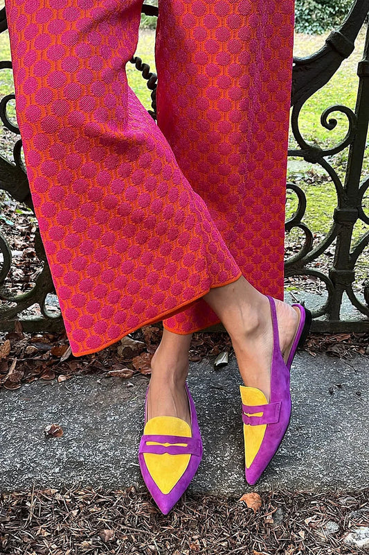 Vintage Matt Colorblock Slingback Ballerinas with Pointed Toe