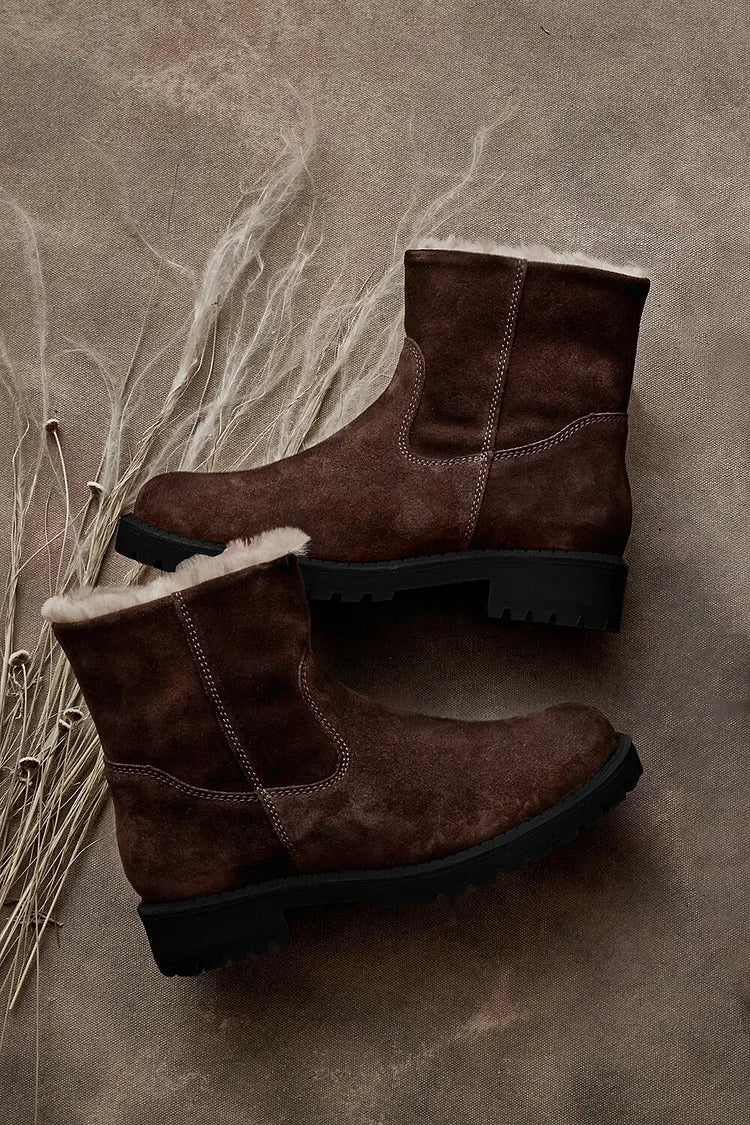 Dunkelbraune Schneestiefel mit runder Zehenpartie und Kunstpelzfutter – Vorbestellung