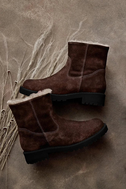 Dunkelbraune Schneestiefel mit runder Zehenpartie und Kunstpelzfutter – Vorbestellung