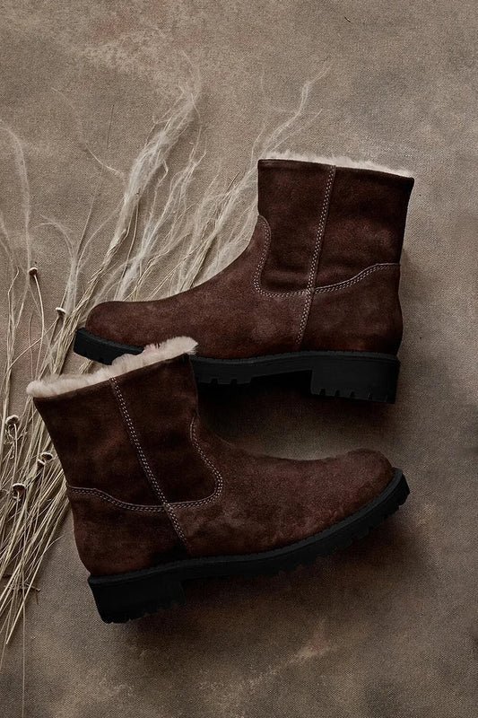 Dunkelbraune Schneestiefel mit runder Zehenpartie und Kunstpelzfutter – Vorbestellung
