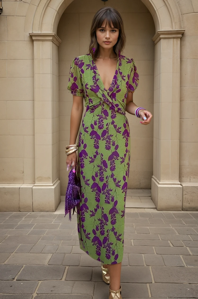 Carina | Langes Damenkleid mit Blumenmuster und V-Ausschnitt