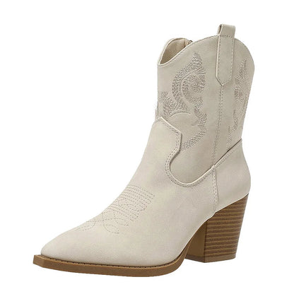 Spitz zulaufende Patchwork-Stiefeletten mit Knöchelabsatz