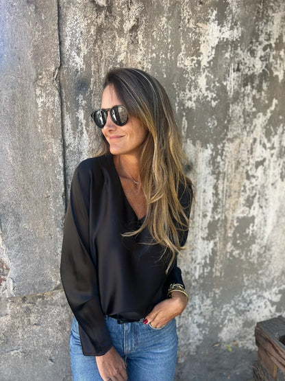 Gerda | Satinbluse mit flexiblem Bund