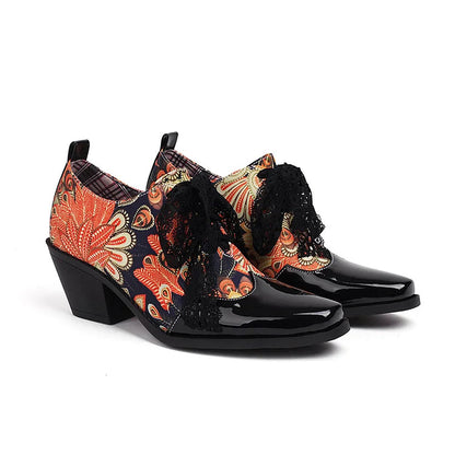Leopardenmuster-Oxford-Schuhe mit Patchwork, quadratischer Zehenpartie und klobigem Absatz
