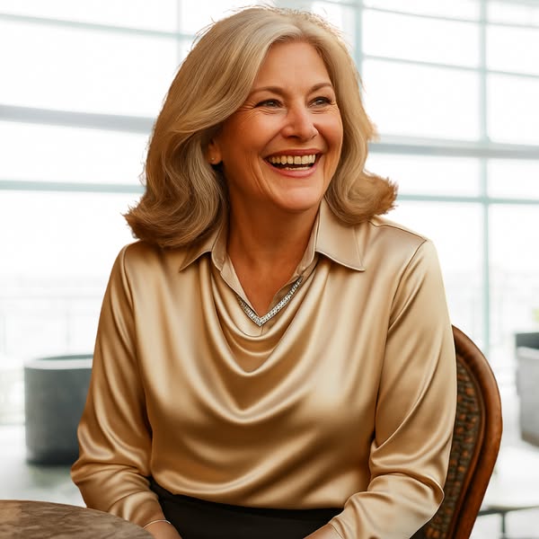 SYLVIA - BLUSE MIT LUXURIÖSEM GLANZ UND FALTENKRAGEN