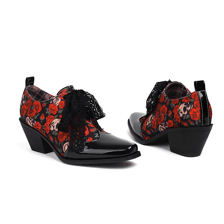 Leopardenmuster-Oxford-Schuhe mit Patchwork, quadratischer Zehenpartie und klobigem Absatz