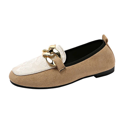 Loafer mit floralem Jacquard-Patchwork, Metallkettendekor und runder Zehenform