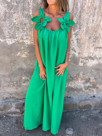 Livia | Damenkleid in einfarbigem Design mit floralen Akzenten und U-Ausschnitt