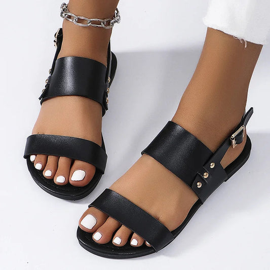 Einfarbige Slingback-Sandalen mit Nieten für Freizeit