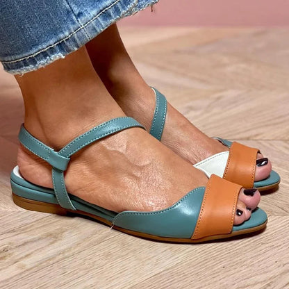 Gestepptes Peep-Toe-Sandaletten mit Farbblock-Slingback-Riemen