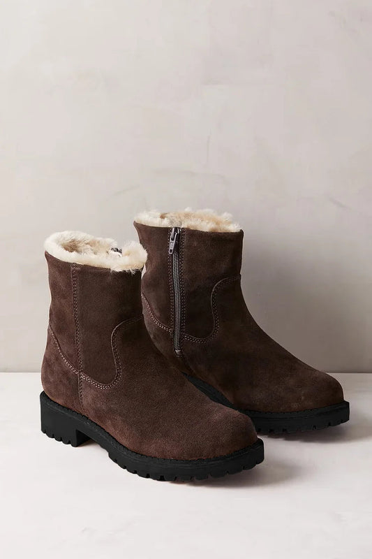Dunkelbraune Schneestiefel mit runder Zehenpartie und Kunstpelzfutter – Vorbestellung