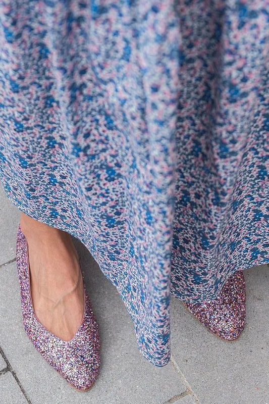 Glitzernde Lila Ballerinas mit spitzer Zehenpartie zum Hineinschlüpfen