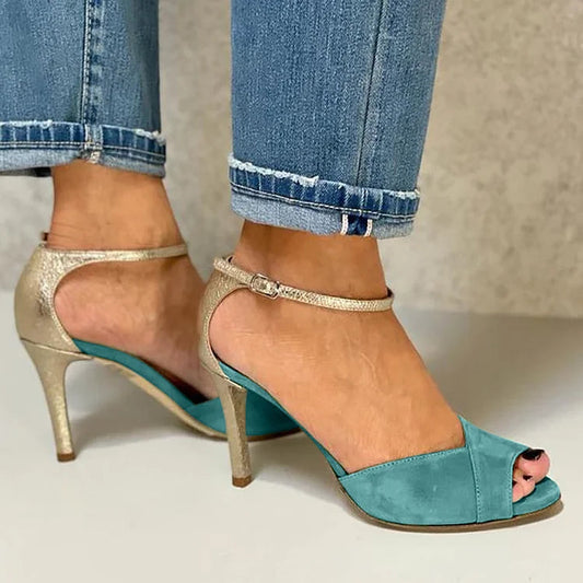 Funkelnde Peep-Toe-Stiletto-Absätze mit Knöchelriemen und Schnallenverschluss