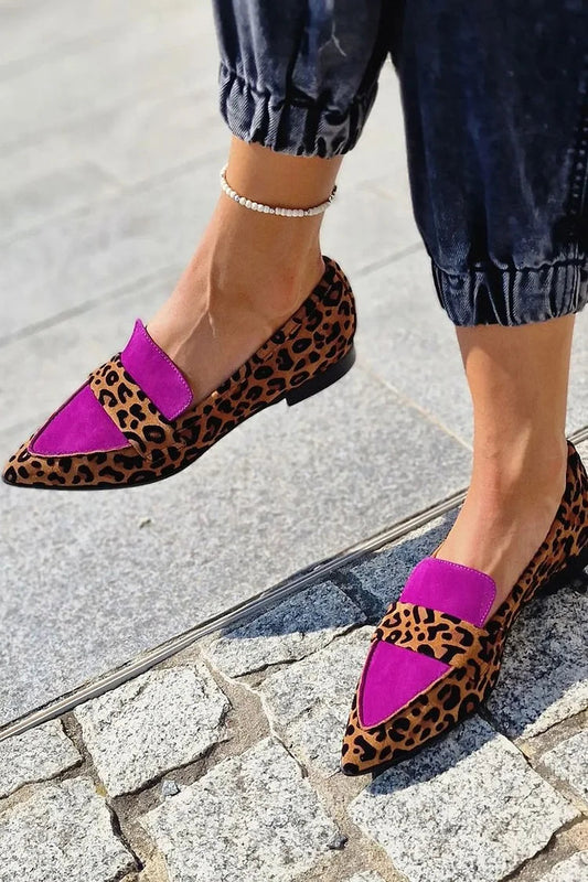 Spitze Ballerinas in Braun mit Farbblock-Leopardenmuster [Vorbestellung]