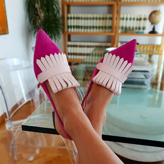 Retro-Slingback-Flats mit Fransen und spitzem Zehenbereich