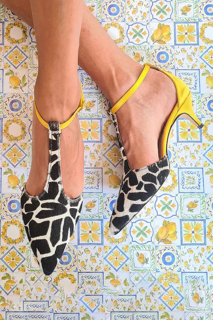 Tiermuster Farbblock Stiletto-Pumps mit unregelmäßigen Trägern und spitzen Zehen