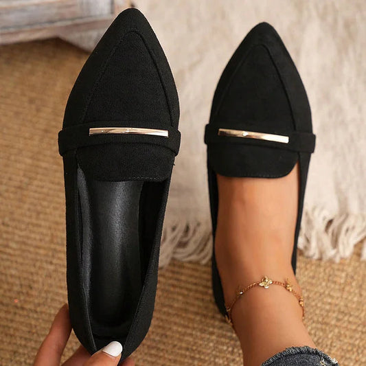 Legierte spitze dekorative Zehenschuhe – Einfarbige flache Slip-Ons mit niedrigem Schaft