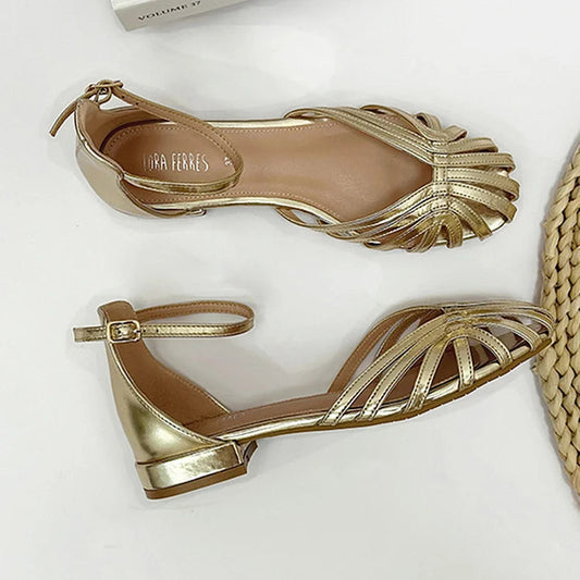 Stylische Einfarbige Sandalen mit Knöchelriemen und Hohler Schnalle
