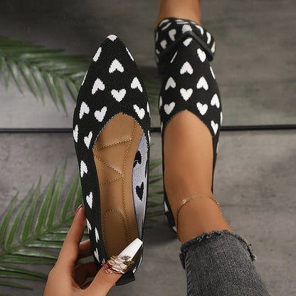 Muster Herz Colorblock Pointed Toe Slip-On Flats