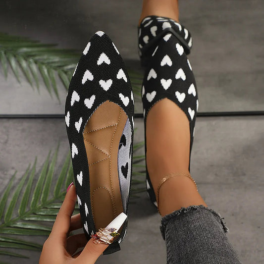 Muster Herz Colorblock Pointed Toe Slip-On Flats