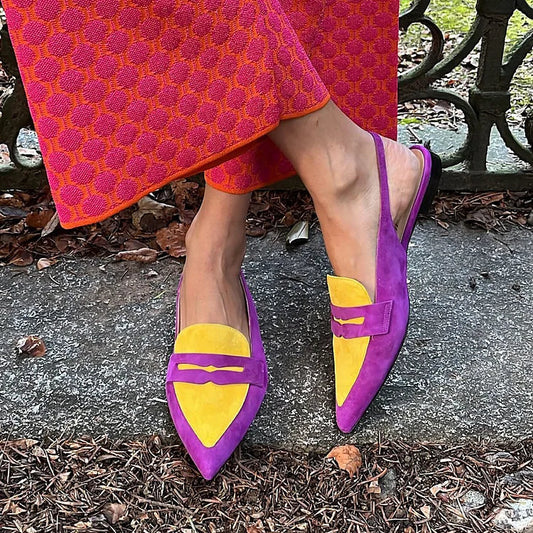Vintage Matt Colorblock Slingback Ballerinas with Pointed Toe