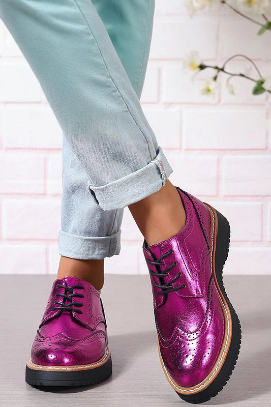 Metallisch glänzende Patchwork-Brogue-Oxfords mit runder Zehenpartie und Schnürung