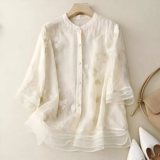 Emily | Elegantes Baumwolltop mit kunstvoll gesticktem Blumenmotiv