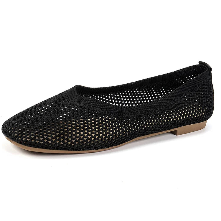 Schlichte, flache Slip-On Low-Top-Schuhe mit quadratischer Zehenpartie und luftiger Strickoberfläche
