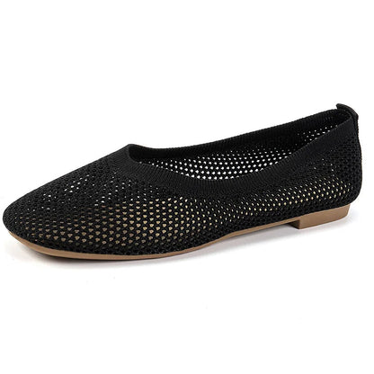 Schlichte, flache Slip-On Low-Top-Schuhe mit quadratischer Zehenpartie und luftiger Strickoberfläche