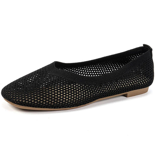 Schlichte, flache Slip-On Low-Top-Schuhe mit quadratischer Zehenpartie und luftiger Strickoberfläche