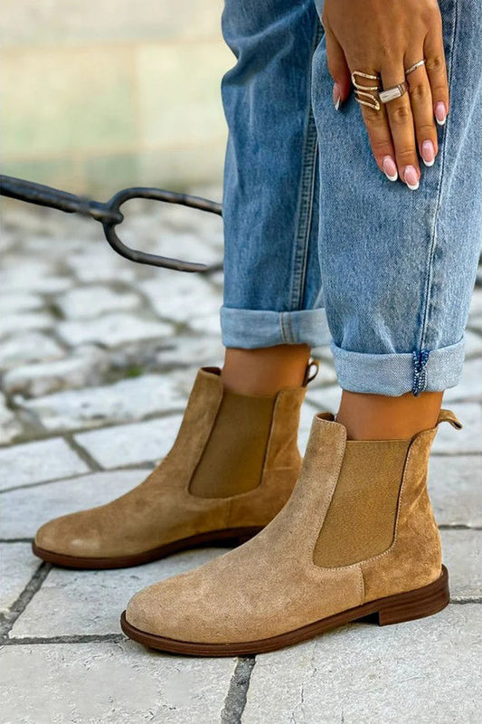 Khaki Chelsea-Stiefeletten im Patchwork-Design mit spitzer Zehenpartie – Zum Hineinschlüpfen [Vorbestellung]