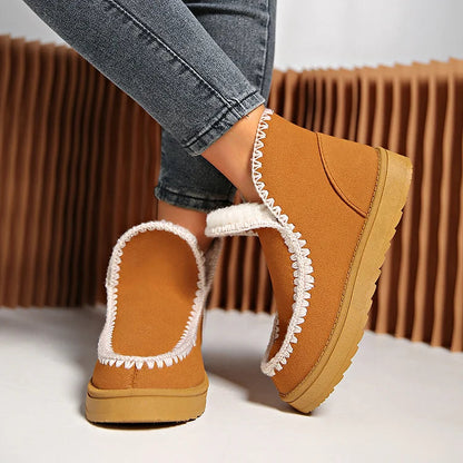 Bequeme, gehäkelte Patchwork-Schneestiefel mit runder Zehenform