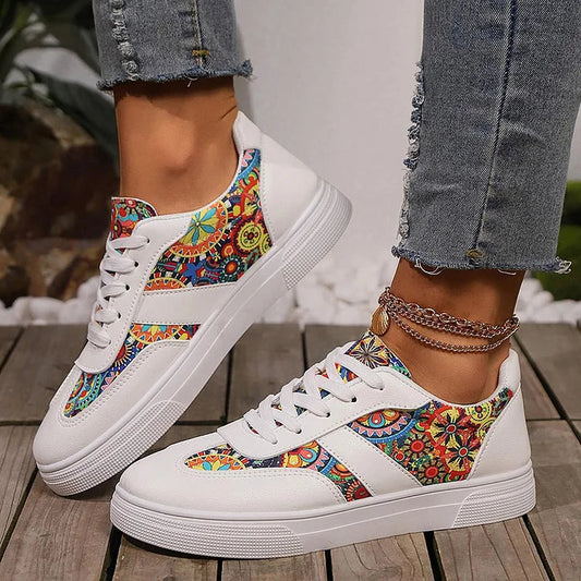 Halloween Skull Rose Colorful Floral Pattern Lace-Up Casual Shoes