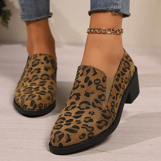 Bequeme Leopardenmuster-Slipper mit runder Zehenpartie und robustem Absatz