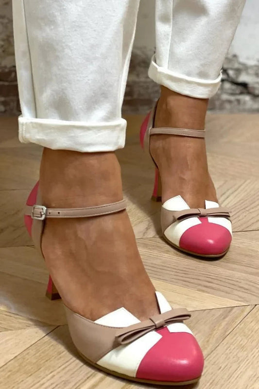 Fuchsia Farbblock Stiletto Pumps mit Rundem Zehen-Design