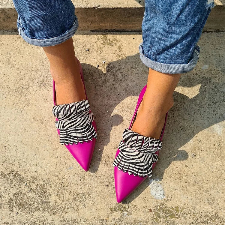 Zebramuster Slip-On-Flats mit Fransen