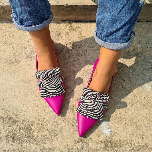 Zebramuster Slip-On-Flats mit Fransen