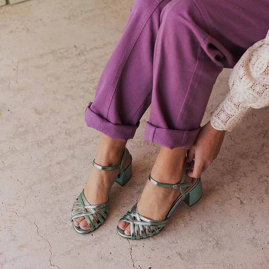 Elegante Einfarbige Peeptoe Crossover-Riemen in Grün mit Klobigen Absätzen [Vorbestellung]