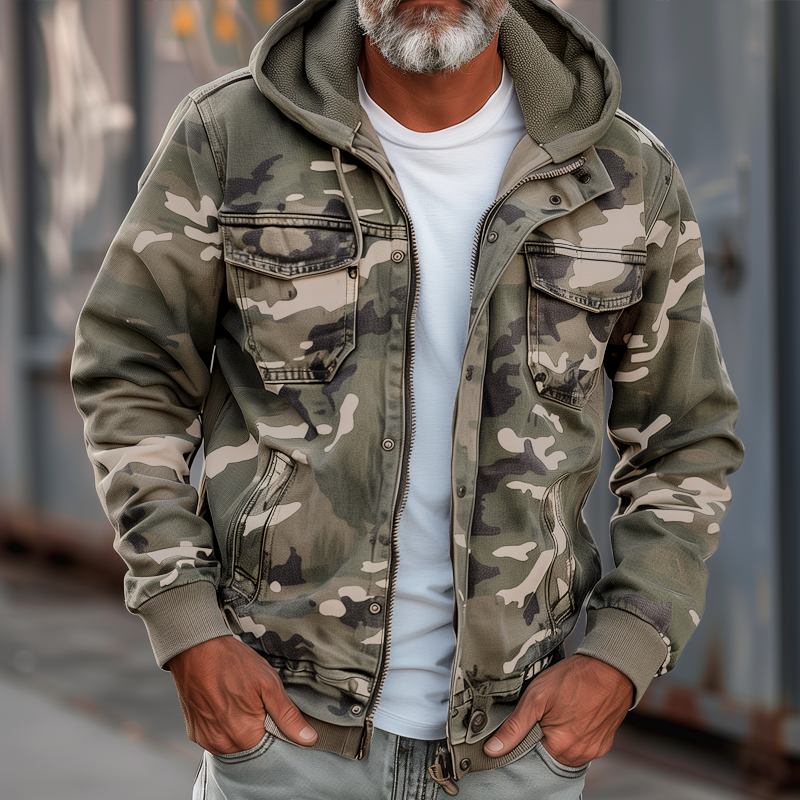 Fabian | Herren Camouflage Cargo-Jacke mit Kapuze und vielseitigem Taschen-Design