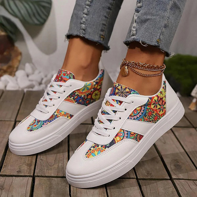 Halloween Skull Rose Colorful Floral Pattern Lace-Up Casual Shoes